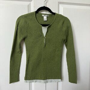 Y2K Reference Point Sweater Top Womens M Green Knit Stretch Twofer Fairy Grunge